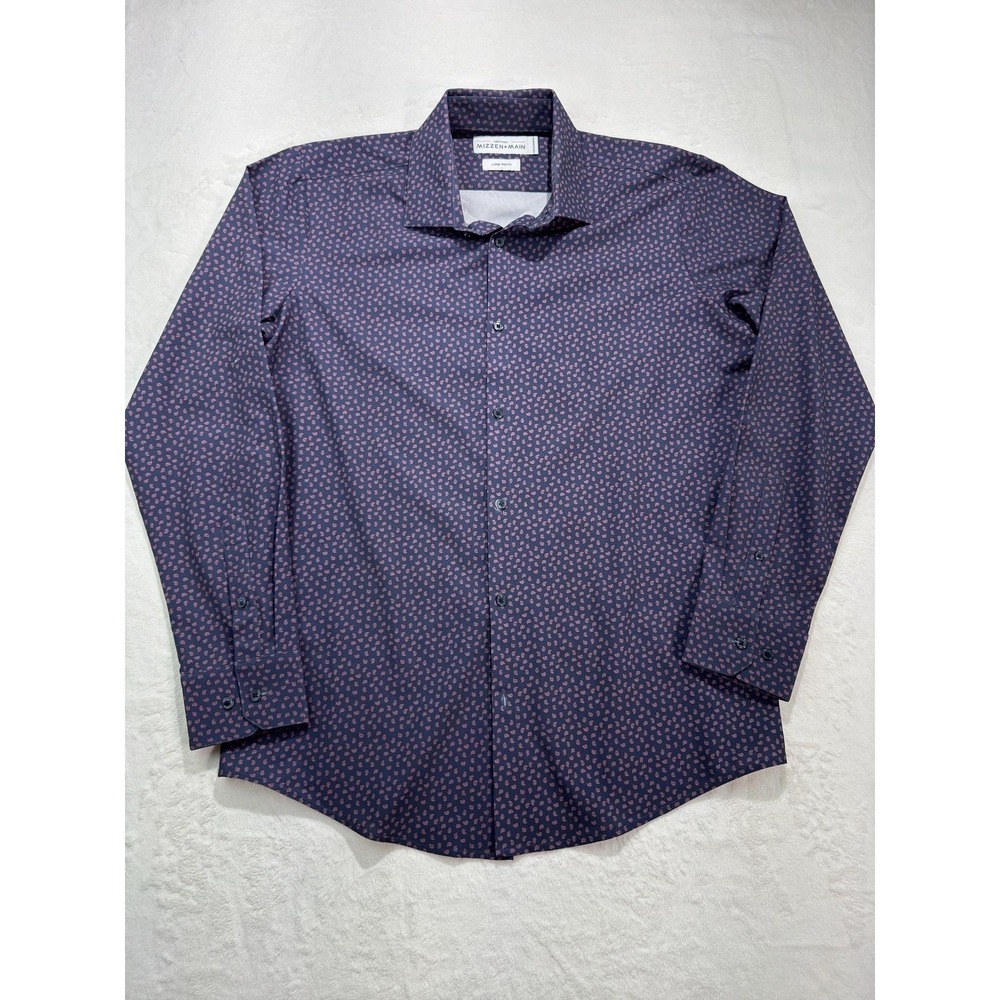 Mizzen+Main Shirt Mens Large Blue Paisley Leeward Trim Fit Long Sleeve Dress